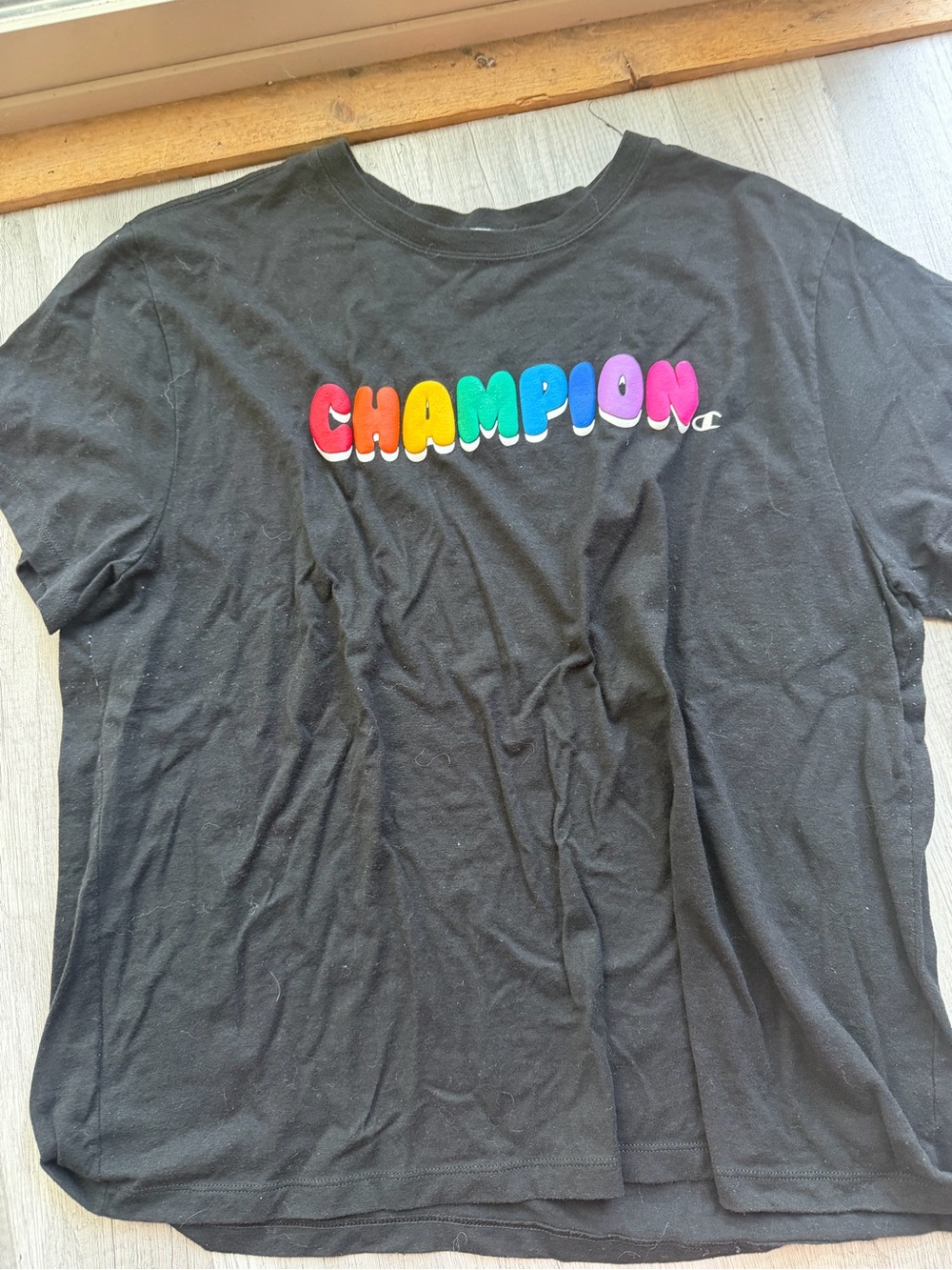 Champion Black Crewneck Tee with colorful Logo Print
